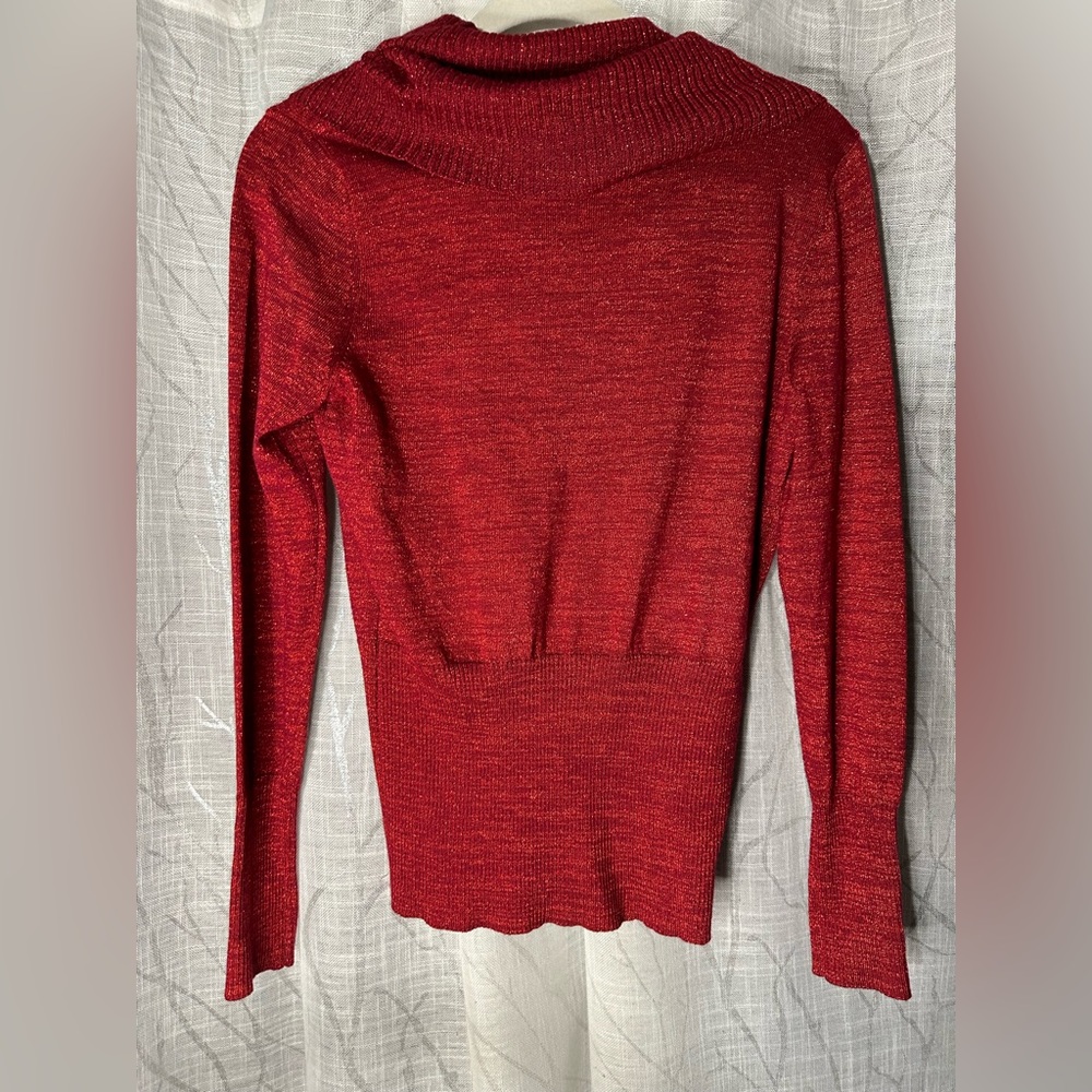 Apt. 9 pullover cowl neck sweater red metallic LS ribbed bottom NWOT Size S - Picture 3 of 6